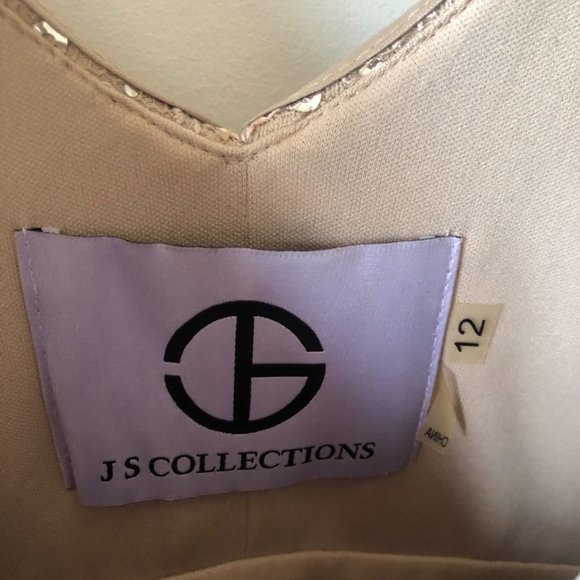 JS Collections Nude Sequin Lace V Neck Dress Sz 12 - Picture 6 of 7